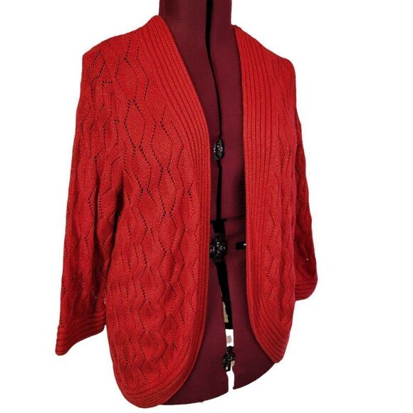 TanJay Red Knitted Open Front Cardigan (Size XL) - Picture 6 of 6
